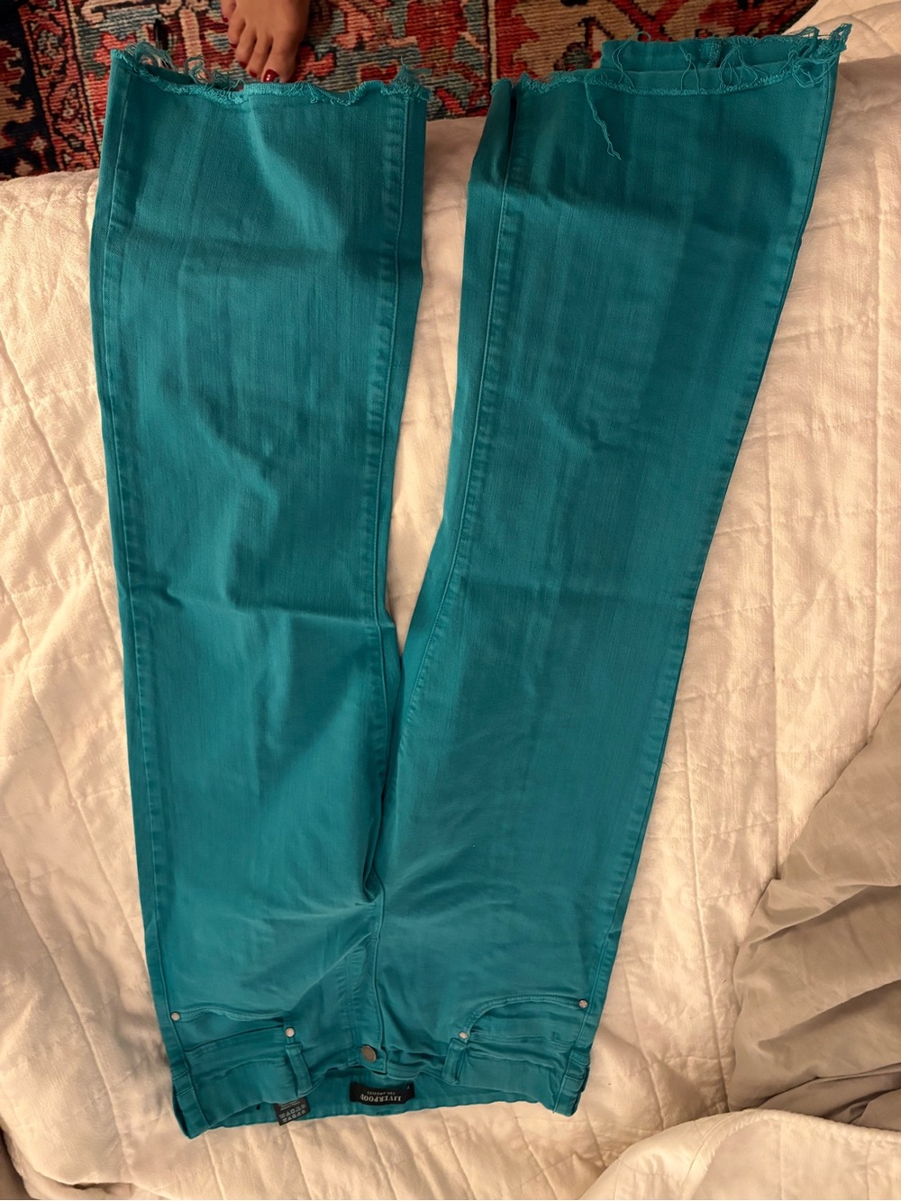 Liverpool Jeans Company Teal Cropped Wide-Leg Jeans